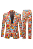 Costume 2 Pièces Pour Homme À Revers Crantés Orange Graffiti