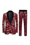 Paillettes rouges Motif floral Hommes 2 pièces Costumes