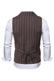 Col de revers Double Poitrine Café Rayé Gilet pour homme