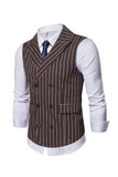 Col de revers Double Poitrine Café Rayé Gilet pour homme