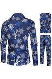 Bleu Snowflake Imprimé 3 Pièces Costumes De Fête De Noël Pour Hommes