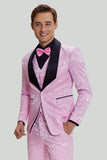 Rose Jacquard Satin Châle Lapel 3 Pièces Costumes de Bal Homme