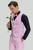 Rose Jacquard Satin Châle Lapel 3 Pièces Costumes de Bal Homme