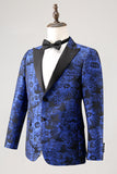 Blazer Pour Homme En Jacquard Bleu Royal À Revers En Pointe