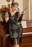 Noir Golden Perles Sequins 1920s Plus Size Robe