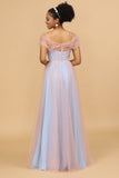 Une ligne Spaghetti Straps Pink&Blue Tulle Robe longue demoiselle d’honneur