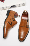 Brown Monk Strap Chaussures habillées en cuir pour hommes