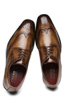 Brown Lace-Up Chaussures habillées en cuir slip-on pour hommes