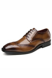 Brown Lace-Up Chaussures habillées en cuir slip-on pour hommes