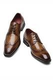 Brown Lace-Up Chaussures habillées en cuir slip-on pour hommes