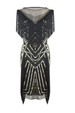 Robe Flapper Paillettes Paillettes Noires avec Franges