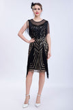 Robe Flapper Paillettes Paillettes Noires avec Franges