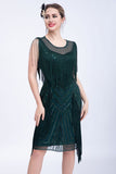 Robe Flapper Paillettes Paillettes Noires avec Franges