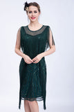 Robe Flapper Paillettes Paillettes Noires avec Franges