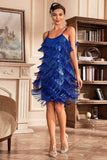 Sangles Spaghetti bleu royal Franges Rogging 20s Great Gatsby Robe