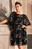 Robe Flapper Paillettes Noires avec manches Batwing