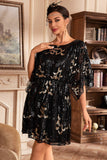 Robe Flapper Paillettes Noires avec manches Batwing