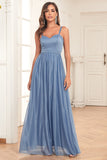 Robe de bal simple bleu scintillant A Line