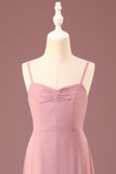 Dusty Rose Spaghetti Straps A-line Chiffon Long Junior Bridesmaid Dress