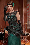 Dark Green Long 1920s Robe à paillettes à paillettes