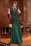 Dark Green Long 1920s Robe à paillettes à paillettes