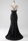 Sirène perlé noir robe de bal avec fente