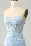 Robe de bal bleu clair sirène chérie Corset Appliques avec fente latérale