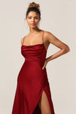 Simple A Line Lace-Up Back Burgundy Robe de demoiselle d’honneur longue avec Criss Cross Back