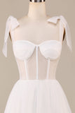 Ivory A-Line Tea-Length Tulle Corset Robe de mariée