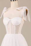 Ivory A-Line Tea-Length Tulle Corset Robe de mariée