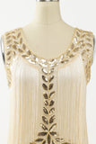 Robe Gatsby champagne années 20 avec sequins et franges