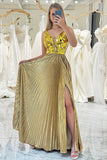 Glitter Golden Backless Long Mirror Prom Dress