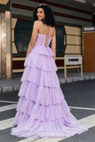 Violet princesse une ligne bretelles spaghetti Corset robe de bal avec volants Appliques