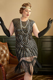 Golden Sequins 1920s Grande taille Robe avec franges