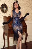 Royal Blue Glitter Fringe Gatsby 1920s Flapper Robe Flapper