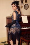 Royal Blue Glitter Fringe Gatsby 1920s Flapper Robe Flapper