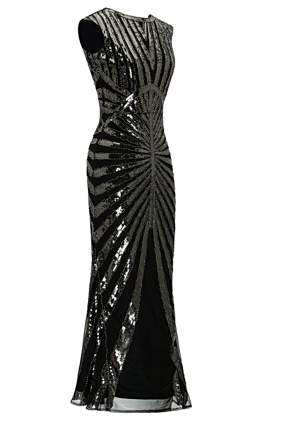 Robe de soirée longue Gatsby Maxi à sequins noirs des années 1920 pour femme,  grande taille 