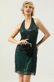 Halter Green Sequins Robe des années 20