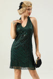 Halter Green Sequins Robe des années 20