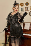 Plus Taille 1920s Gatsby Sequin Fringed Apricot Flapper Robe