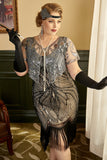 Plus Taille 1920s Gatsby Sequin Fringed Apricot Flapper Robe