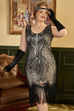 Plus Taille 1920s Gatsby Sequin Fringed Apricot Flapper Robe