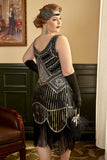 Noir Paillettes Franges Plus Taille 1920s Flapper Robe Flapper