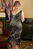 Noir Paillettes Franges Plus Taille 1920s Flapper Robe Flapper