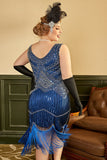 Royal Blue Grande taille 1920s Robe avec Pompon