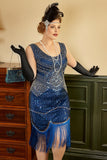 Royal Blue Grande taille 1920s Robe avec Pompon