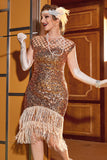 Robe Rose Sequin Gatsby 1920s Flapper