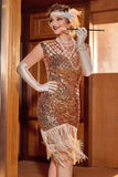 Robe Rose Sequin Gatsby 1920s Flapper