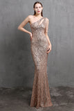Gold Mermaid One Shoulder Sequin Prom Robes