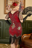 Plus Taille 1920s Gatsby Sequin Fringed Paisley Flapper Robe